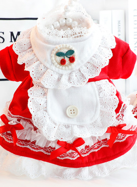 狗狗衣服秋冬装厚款猫咪公主萝莉新年红裙可爱小型犬泰迪宠物4839