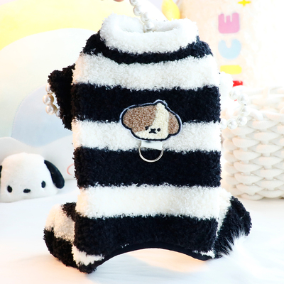 狗狗衣服秋冬装时尚条纹四腿绒衣牵引可爱保暖小型犬泰迪宠物6973