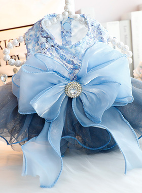 狗狗衣服春秋装猫咪公主裙子蓝色星河蓬蓬婚纱小型犬泰迪宠物5943