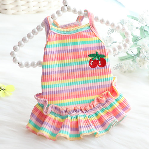 公主风裙子夏季条纹彩虹狗狗衣服