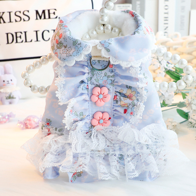 狗狗衣服秋冬装厚款猫咪公主裙棉衣碎花蕾丝裙小型犬泰迪宠物6855