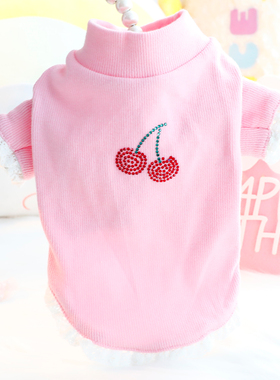 狗狗衣服秋装猫咪可爱公主樱桃烫钻高领打底衫小型犬泰迪宠物6975