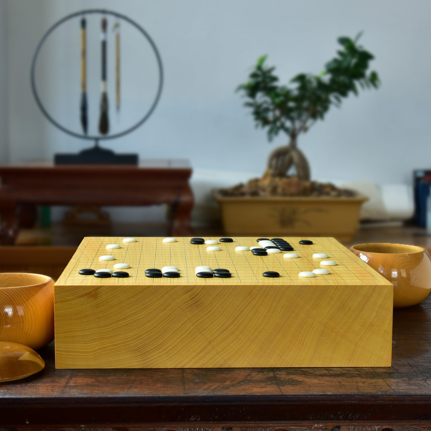 云扁香榧木独木围棋盘9公分日式本榧日本蛤碁石棋盘专业收藏送礼