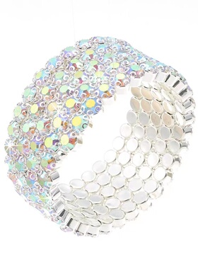 女孩欧美百搭时尚AB彩色水晶饰品开口手镯舞蹈演出缠绕宽手环手饰