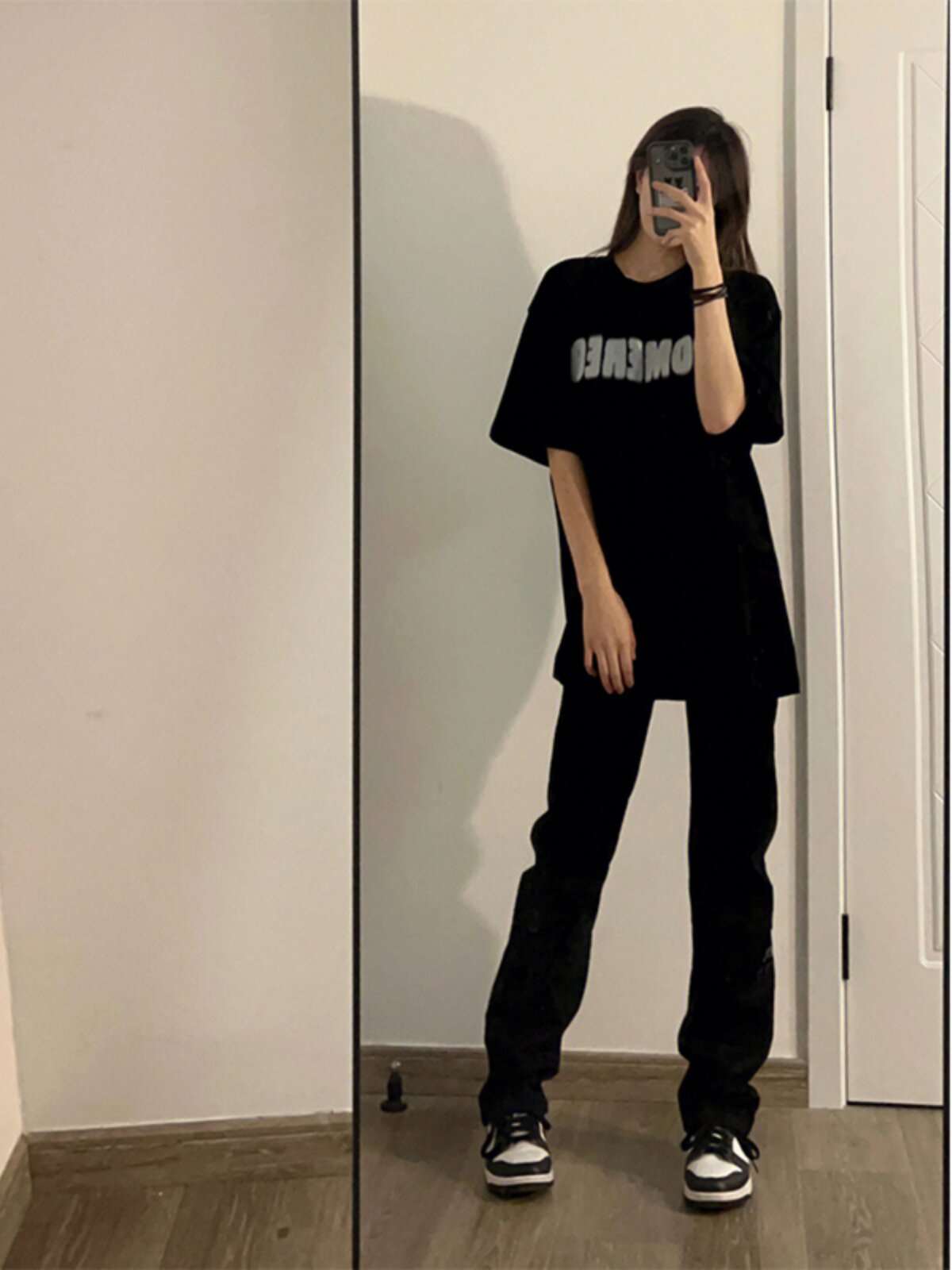 BLACK STRAIGHT-LEG JEANS WOMENS AUTUMN AND WINTER HIGH-WAISTED THIN HIGH-STRETCH HONG KONG-STYLE WIDE-LEG PANTS MOP PANTS TIDE INS