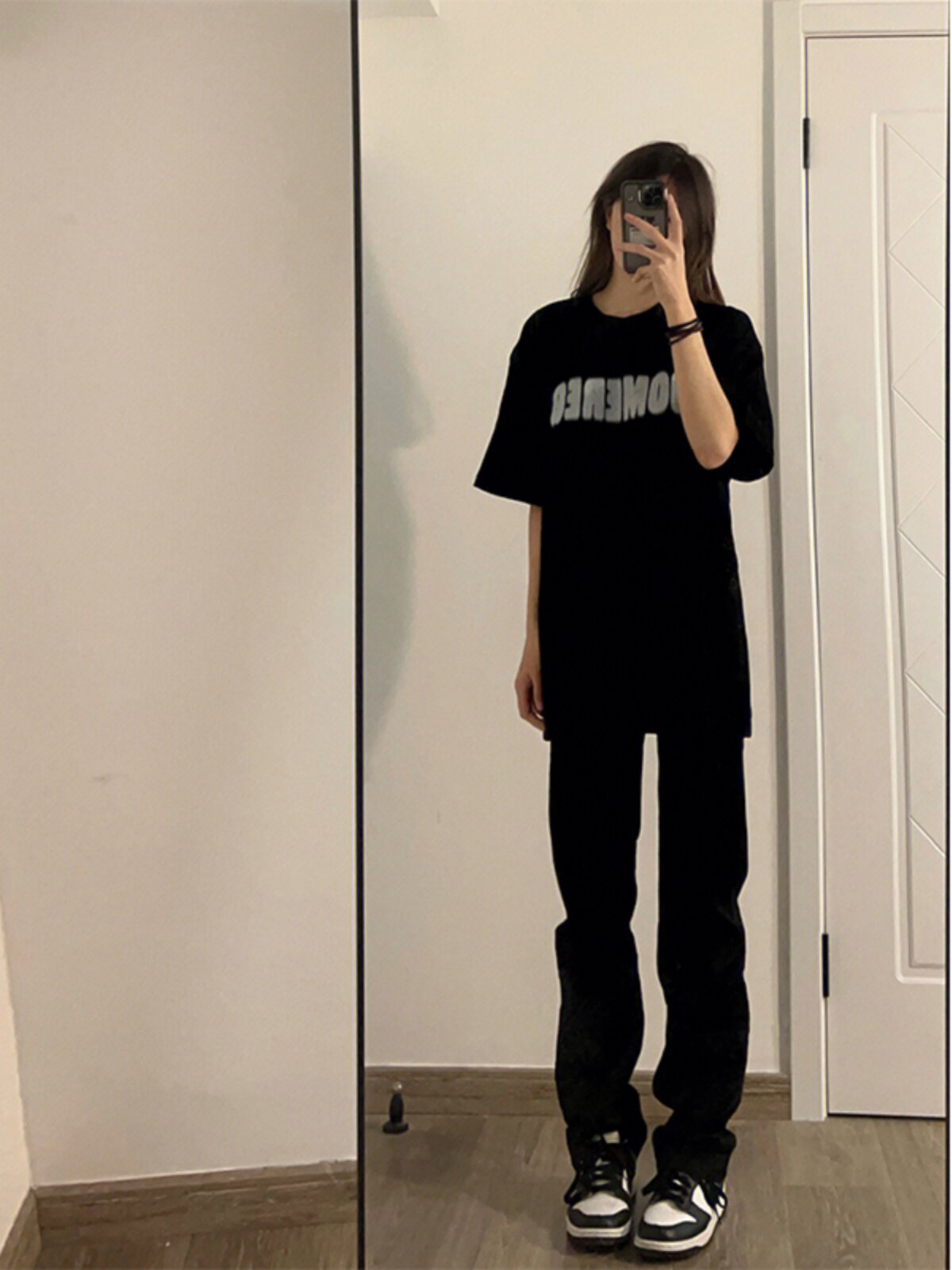 BLACK STRAIGHT-LEG JEANS WOMENS AUTUMN AND WINTER HIGH-WAISTED THIN HIGH-STRETCH HONG KONG-STYLE WIDE-LEG PANTS MOP PANTS TIDE INS