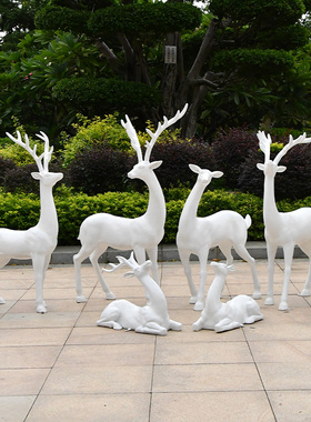 户外园林景观仿真动物梅花鹿玻璃钢雕塑庭院公园抽象白鹿小品摆件