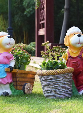 户外动物雕塑卡通小羊花缸盆栽摆件别墅花园庭院阳台园林景观装饰