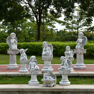 户外园林景观丘比特天使摆件仿真罗马柱雕塑花园水池酒店柜台装饰