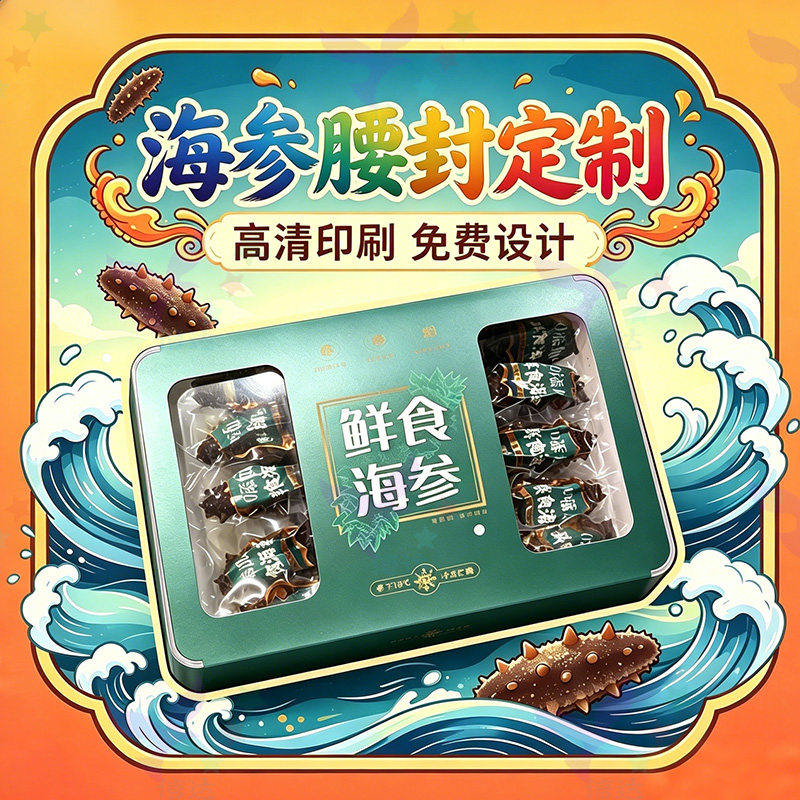 定制即食海参腰封海蜇大闸蟹贴纸
