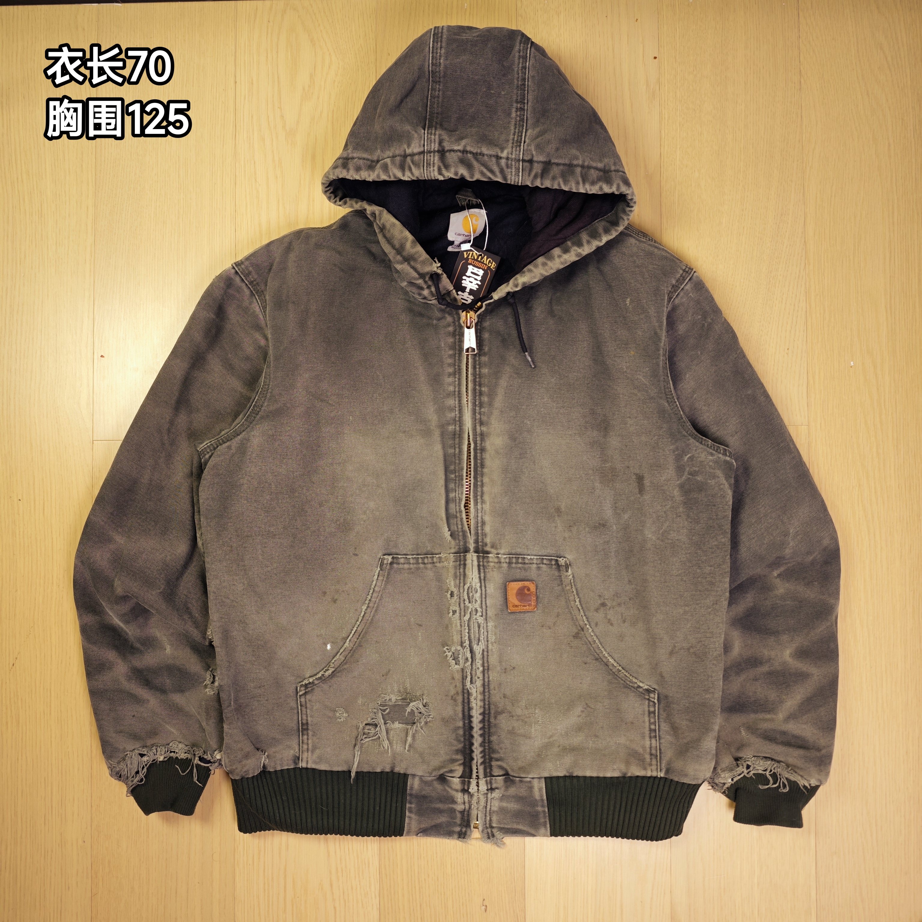 Carhartt卡哈特J130mos苔藓绿稀有M码产连帽夹克孤品古着18年破坏