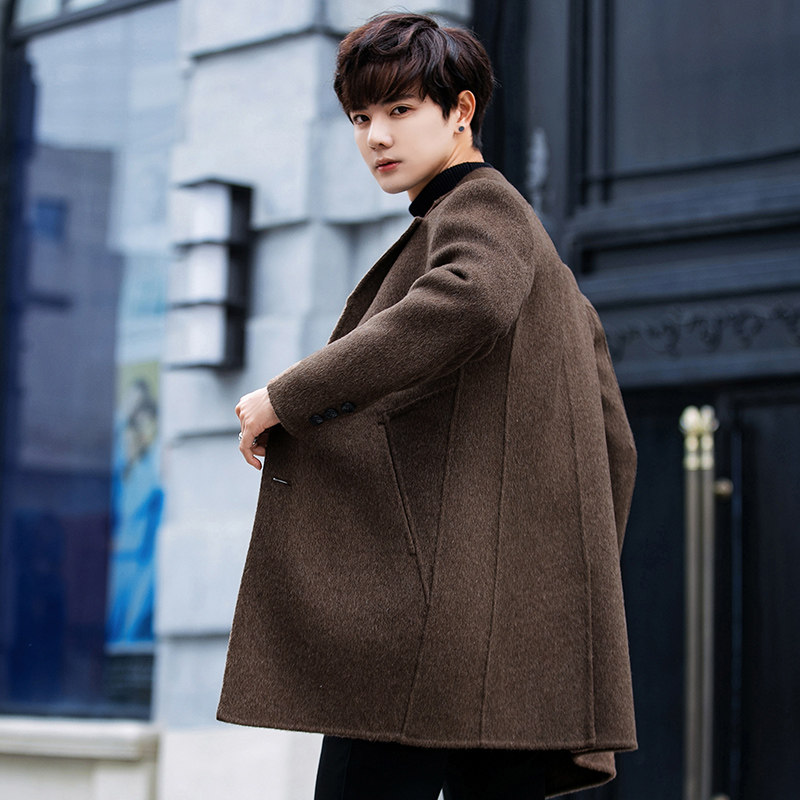 男装双面呢羊毛呢子大衣中长款韩版英伦羊绒风衣外套青年妮子冬季