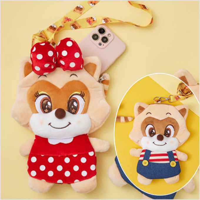 韩国代购乐天世界吉祥物小浣熊斜挎包毛绒玩偶收纳包女生儿童礼物