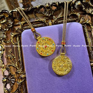 金店同款古法沙金八宝罗盘镶钻金色吊坠新中式编绳毛衣链秋冬女款