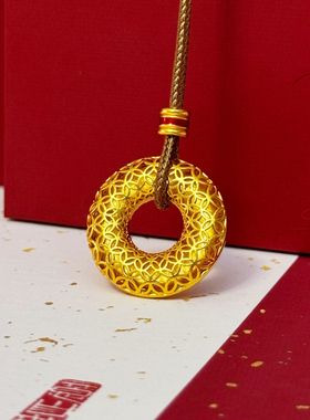 金店同款沙金镂空花丝平安扣