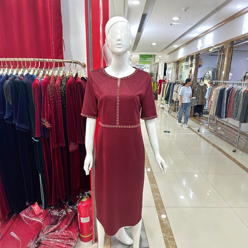 结婚喜婆婆婚宴装优雅气质婚礼妈妈晚礼服短袖丈母娘中长款连衣裙