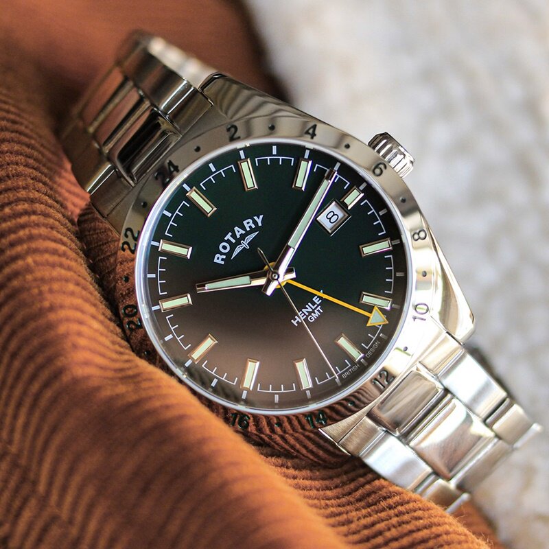rotary劳特莱手表男绿水鬼石英表夜光防水运动钢带男表gb05176/24