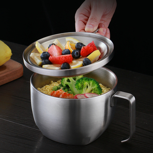 免费刻字订制304不锈钢双层泡面碗快餐杯学生带盖学生打饭隔热碗