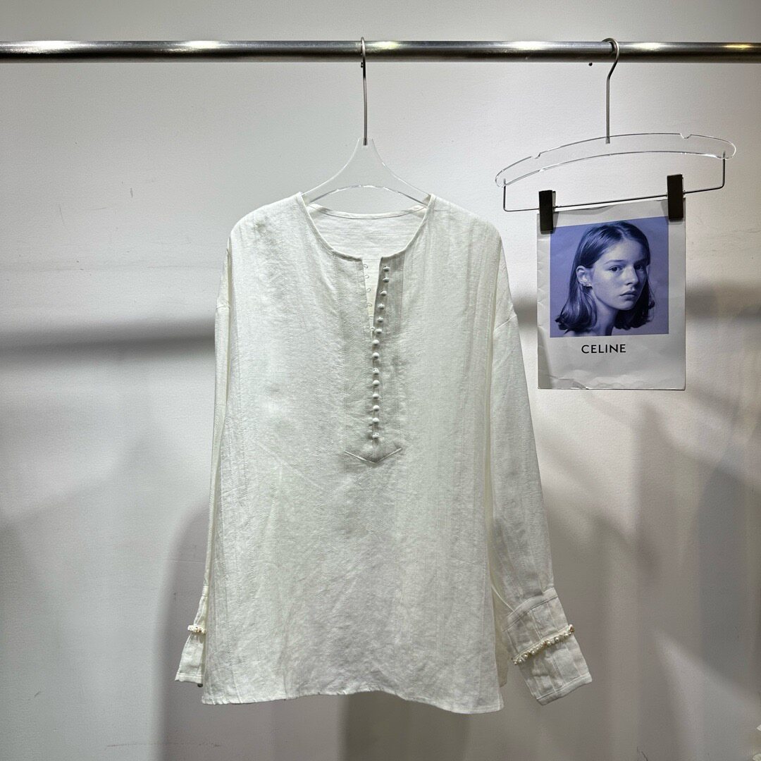 南油2026春夏瓣品女法式暗条纹风琴褶刺绣亚麻衬衫极简松弛感上衣