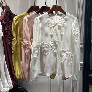 南油2026春季新款女装法式宽松圆领显瘦设计感上衣长袖蝴蝶结衬衫