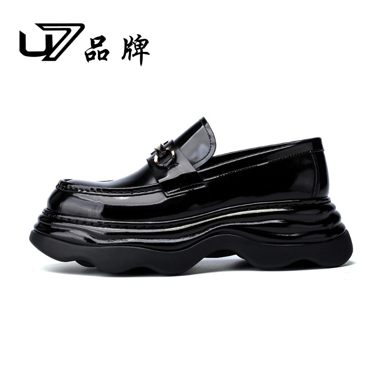 U7厚底增高乐福鞋男2026新款真皮套脚商务轻奢小众皮鞋男头层牛皮