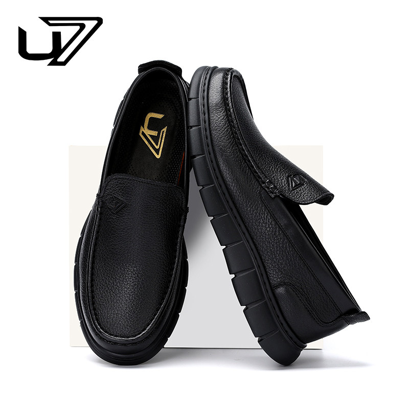 U7鹿皮休闲皮鞋男士2026新款真皮软底一脚蹬乐福鞋高端轻便爸爸鞋