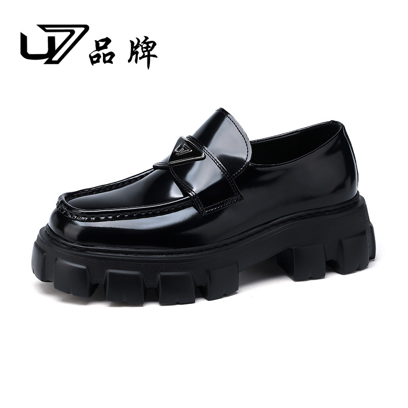 U7高端乐福鞋男2026新款真皮厚底增高套脚英伦正装商务休闲皮鞋男