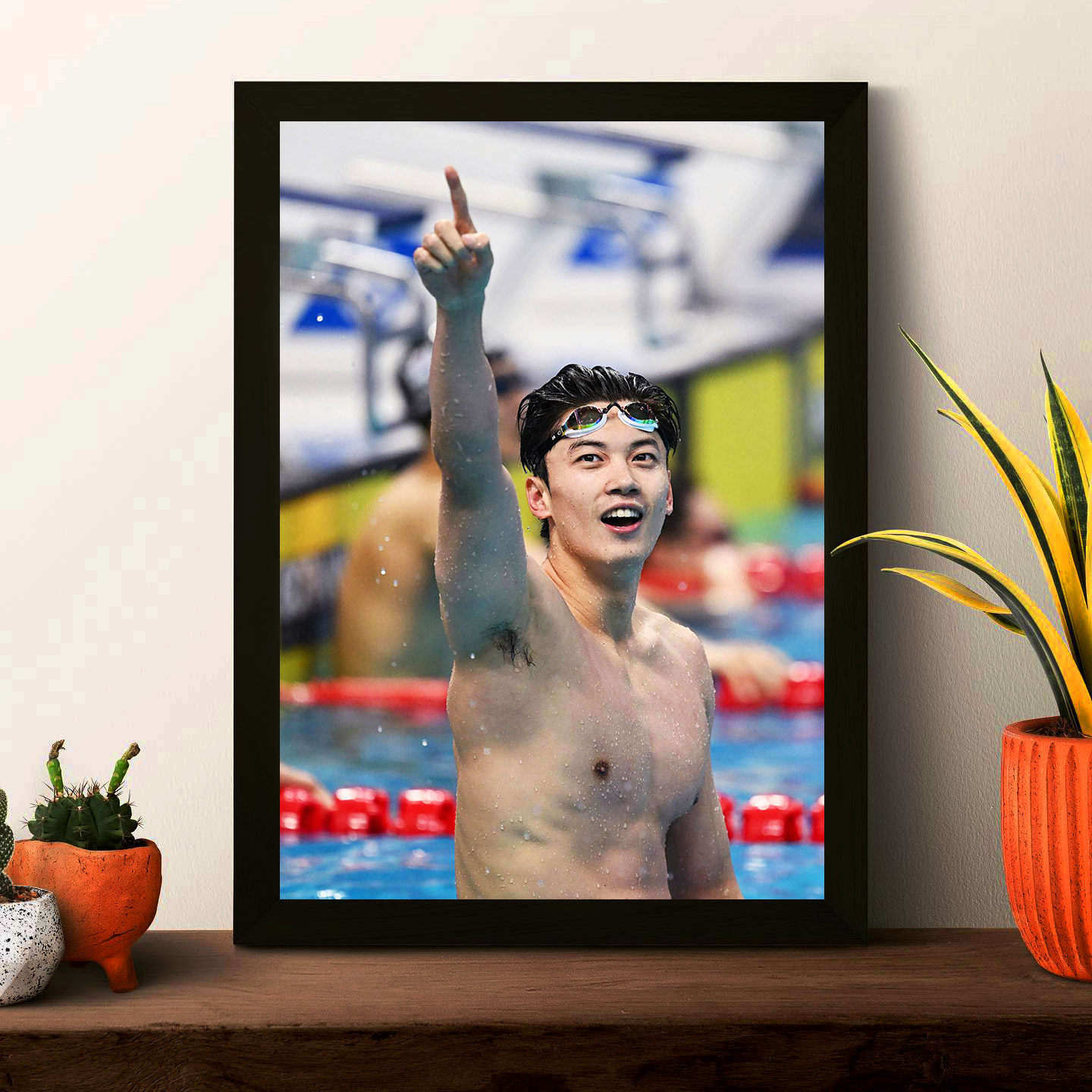 汪顺实木相框摆台卧室房间有框挂墙上中国男子游泳馆宿舍画框壁画