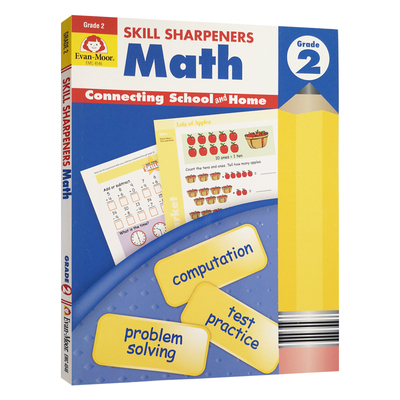 英文原版 Evan-Moor Skill Sharpeners Math Grade 2 进口加州小学英语教材教辅 数学练习册 二年级 技能铅笔刀