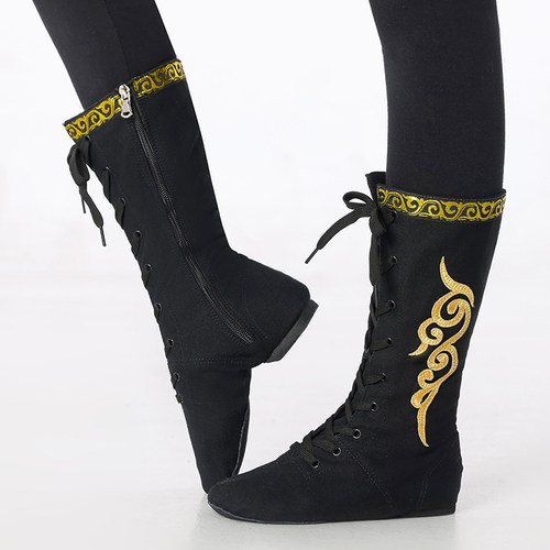 思棠舞蹈靴子优质帆布绣花