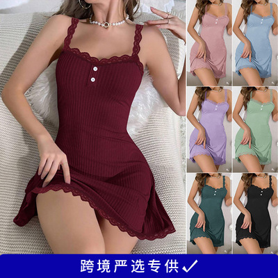 Heresh跨境蕾丝吊带睡裙，欧美性感可爱吊带睡衣女式,pajamas,pjs