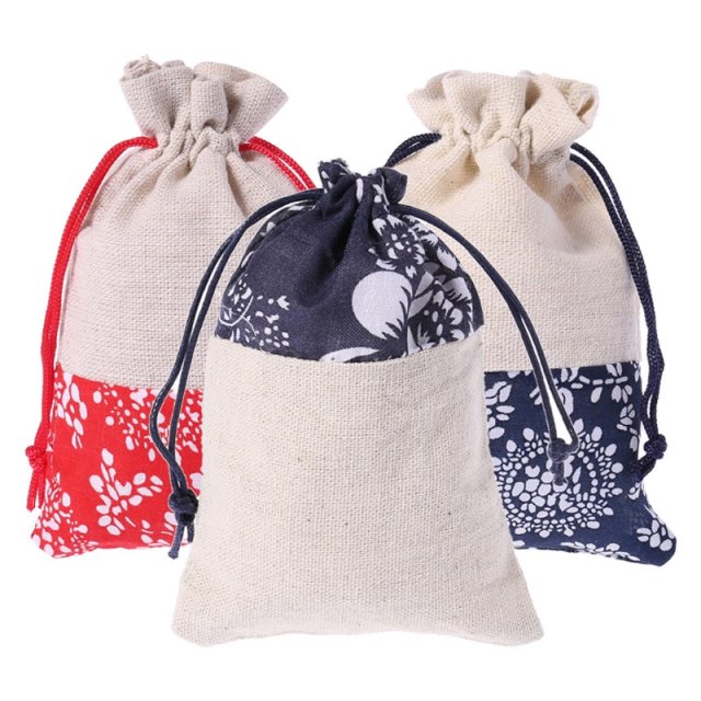 christmas cotton linen pouch drawstring jewelry wedding favo
