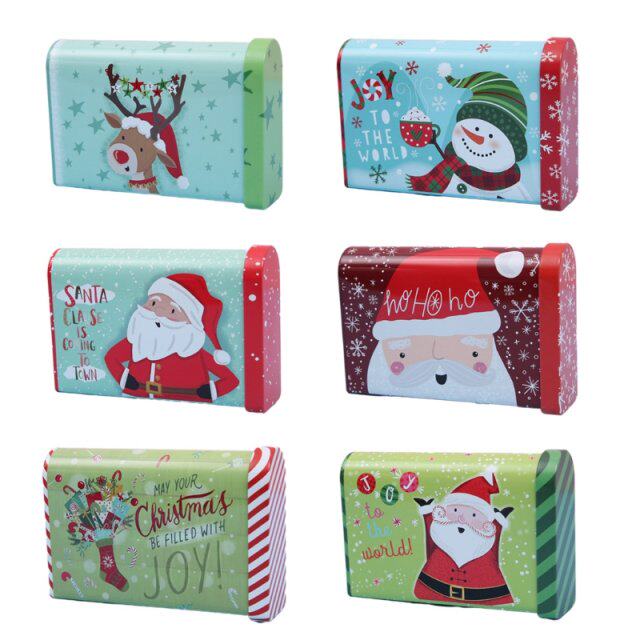 christmas iron gift box cute santa elk snowman print tinplat