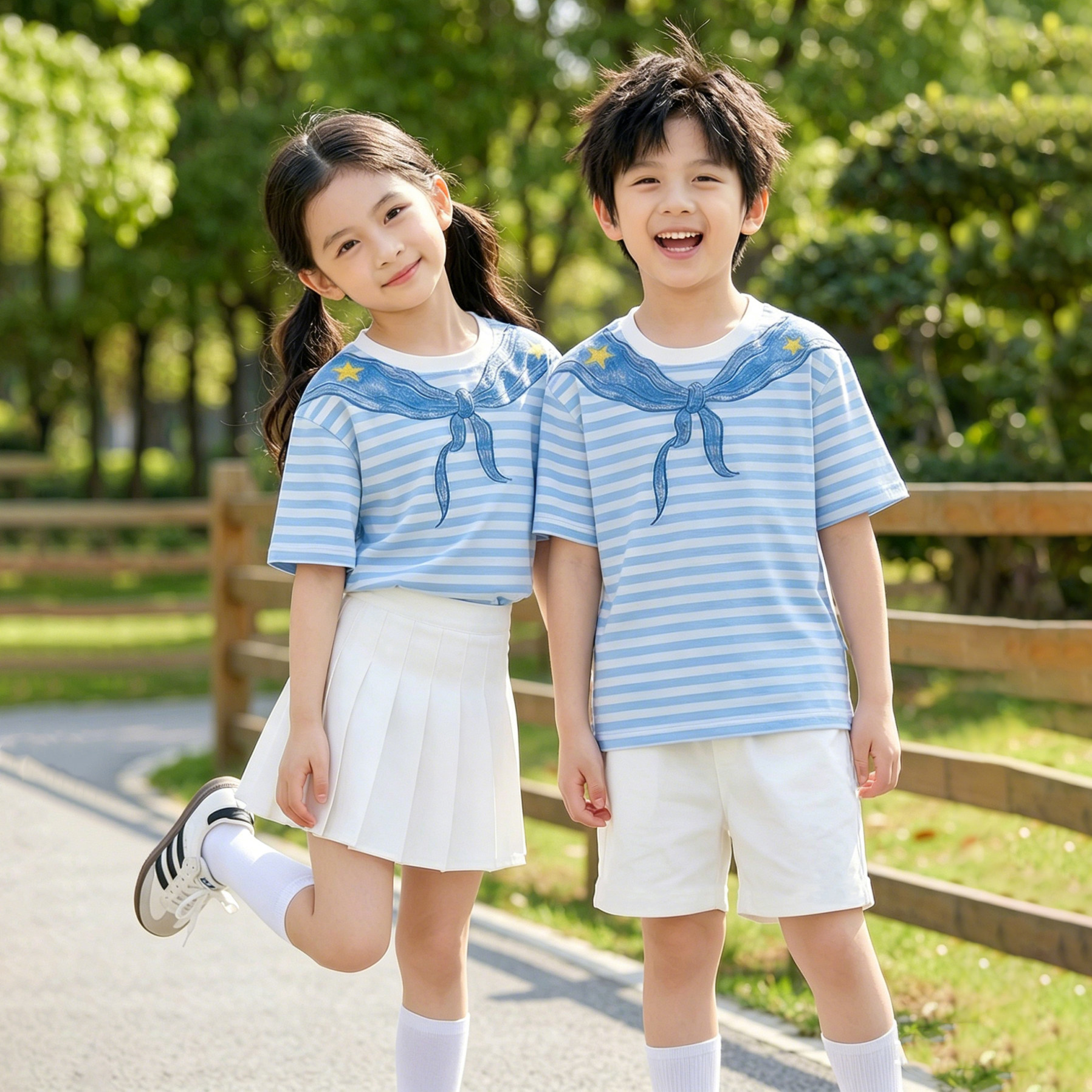 六一儿童表演服幼儿园海军风条纹男女童小学生啦啦队合唱演出服装