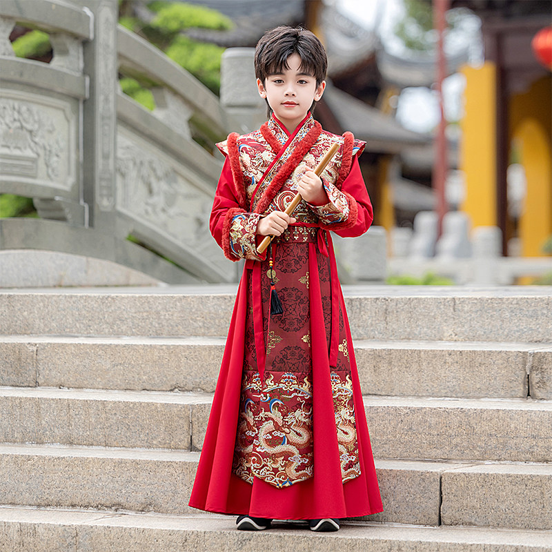 汉服秋冬款男童古风拜年服中国风