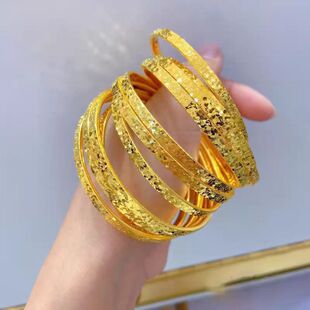 越南沙金仿真黄金碎碎冰手镯女999实心2024新款爆闪纯金手环金镯
