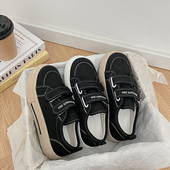 chic港味百搭运动鞋 帆布鞋 休闲魔术贴女鞋 黑色板鞋 女夏季 2024新款