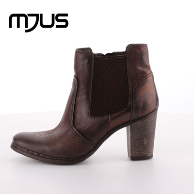MJUS意大利牛皮鞋复古做旧高跟女款短靴580232