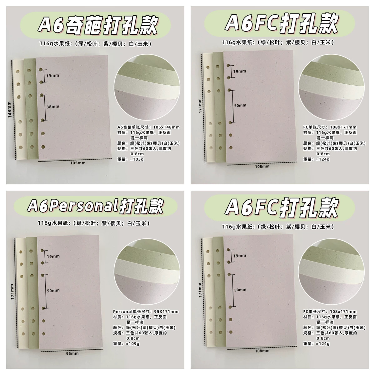 水果纸特种纸奇葩A6内页FC手账本内芯slim口袋M5A7活页本文艺质感 - 实物图