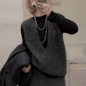 欧货设计感深V领无袖 欧洲站2025冬季 新款 亮片羊毛针织背心马甲女