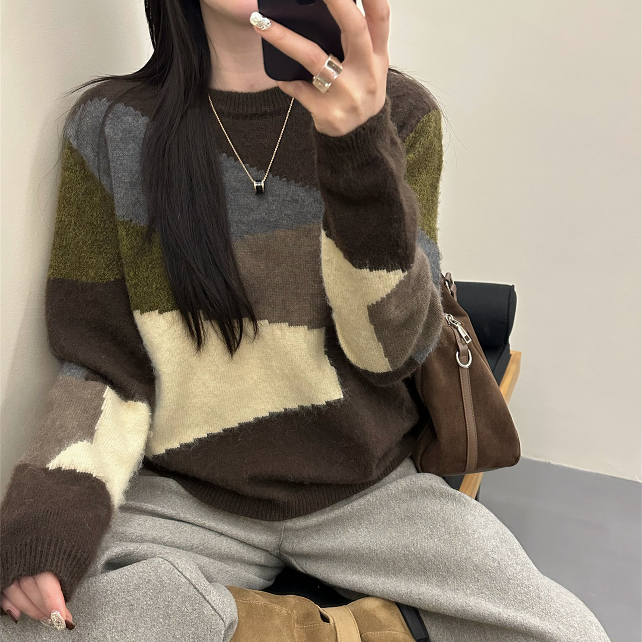 秋冬韩系慵懒风软糯复古针织毛衣