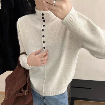 欧洲站2024新款简约半高领羊绒衫