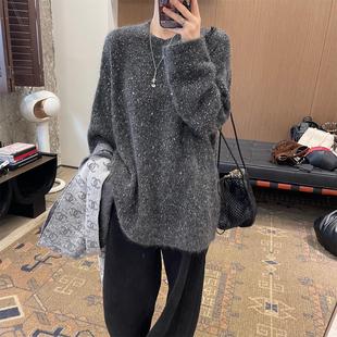 秋冬高级感宽松慵懒风星河亮片毛衫保暖洋气软糯马海毛套头上衣女