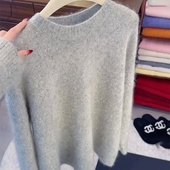 欧货时尚 上衣潮 休闲宽松遮肉百搭长袖 圆领灰色上衣女2025春季 新款