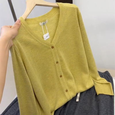 韩版时尚百搭慵懒风V领针织开衫