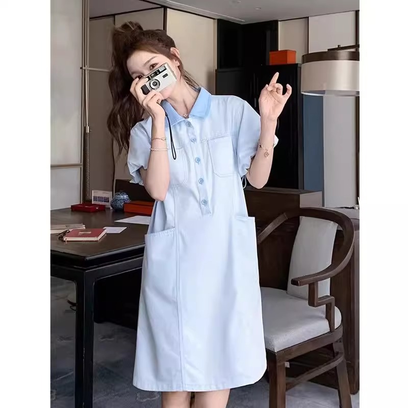 胖mm特大码300斤泡泡袖工装连衣裙女夏宽松休闲设计感小众衬衫裙
