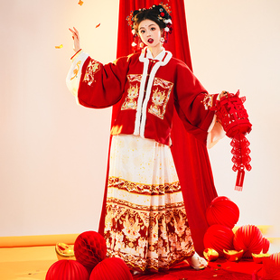 遇锦记原创汉服女【贺岁迎龙】明制马面裙印花方领半壁短袄日常冬