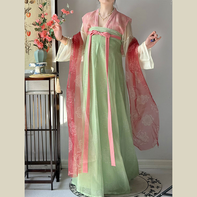 遇锦记原创汉服女【春景熙】唐制国风复原褙子大袖衫齐胸裙春夏款