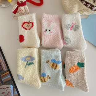 奶呼呼可爱珊瑚绒~秋冬天毛绒袜加厚家居睡眠保暖毛毛地板袜冬季