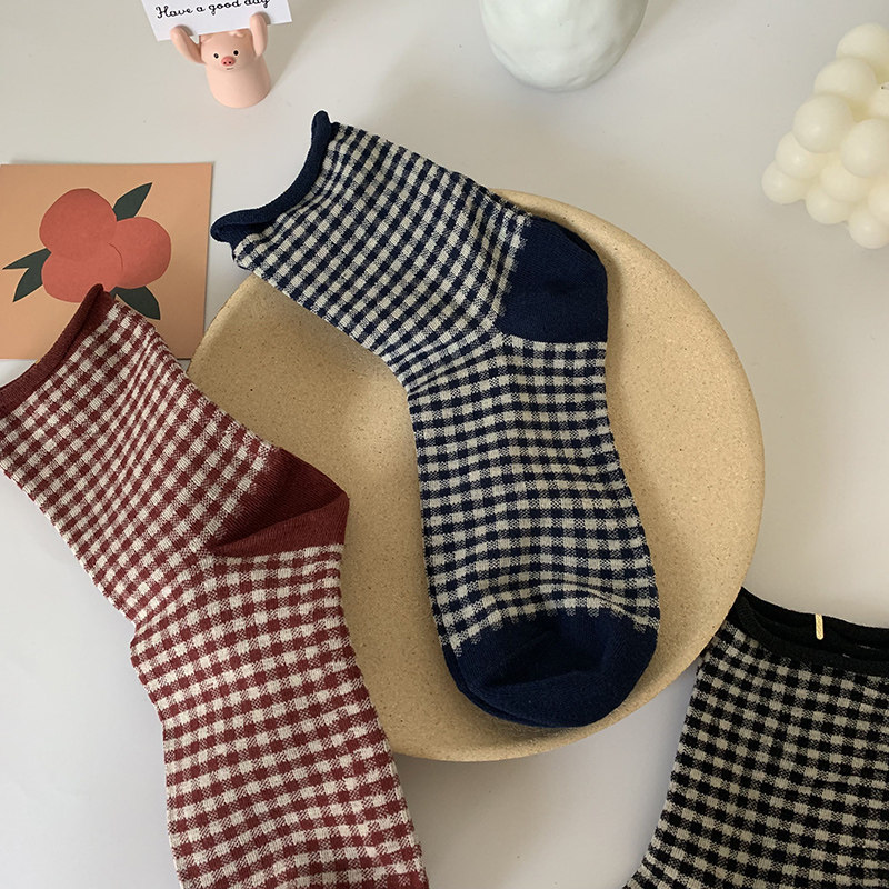 日系小清新格子中筒袜女夏季薄款ins潮可爱长袜纯棉黑色女袜,女士内衣/男士内衣/家居服,中筒袜,淘宝优惠券,粉丝福利购,淘宝优惠卷